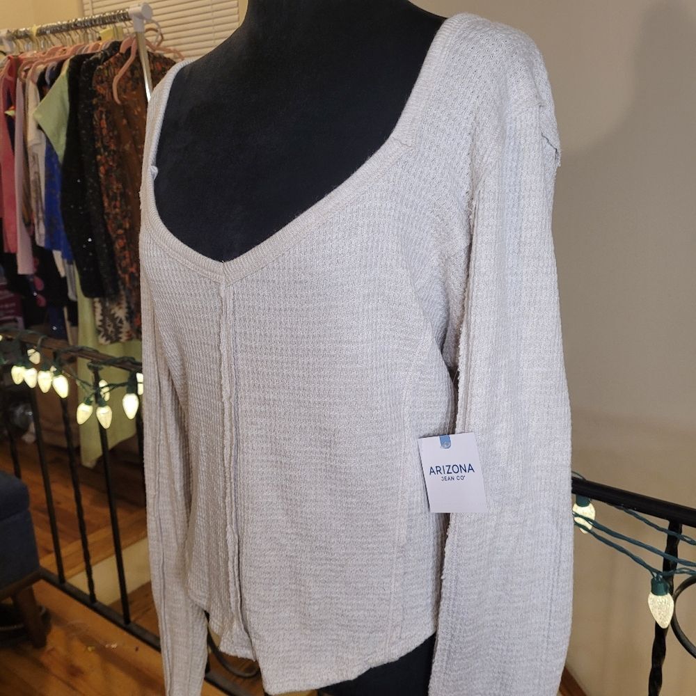 Arizona Jean Company Women's Cream Waffle Knit Top Oatmeal Color Size XXL